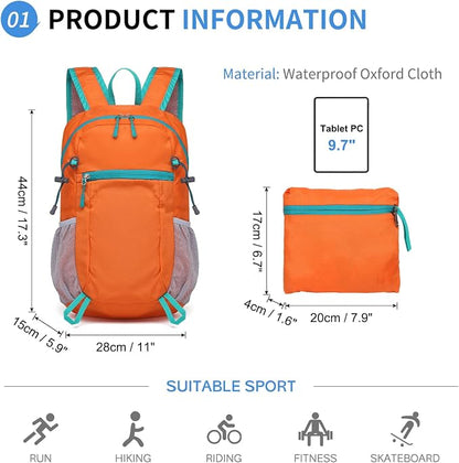 Hiking Daypack Packable, Camping Backpack Water Resistant Lightweight Polyester - Image 2