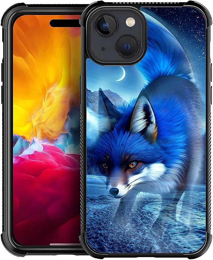 for iPhone 15 Plus Case, Snowy Mountain Fox Lake Pattern Graphic Design Girl by FKBRCL4U