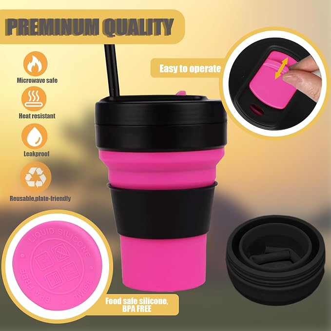 12 Oz Silicone Collapsible Travel Cup, Portable Silicone Water Bottle - Image 4