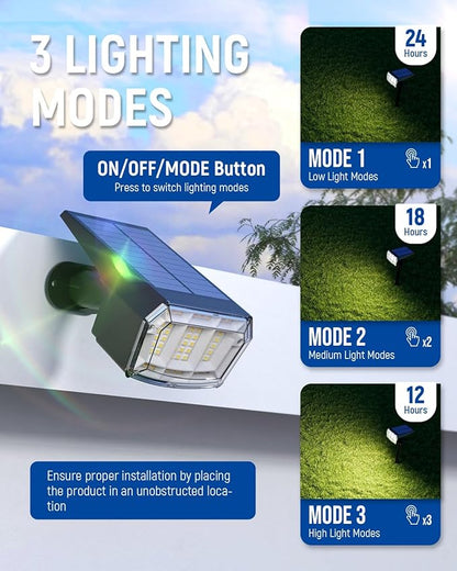 AUDERWIN Solar spotlights Outdoor 63 LED 3 Lighting Modes, IP65 Waterproof - Image 3