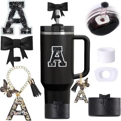 MOTEERLLU 6pcs Black Stanley Cup Accessories Set, Bow Straw Topper by MOTEERLLU