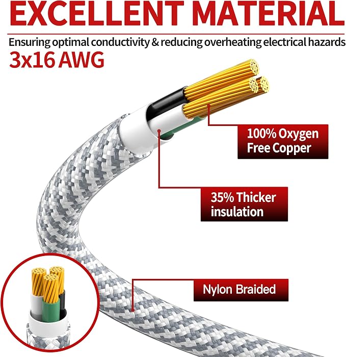16/3 Braided Extension Cord 15 FT, Braided Extension Cord Flexible & Durable - Image 2