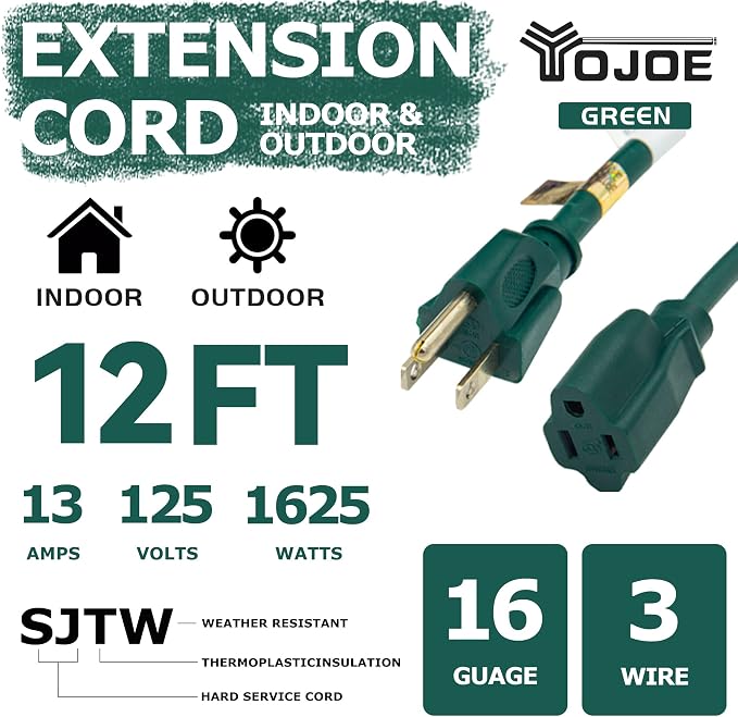 YOJOE Indoor Outdoor Extension Cord, 3 Prong 13A Weatherproof Power Cord - Image 2