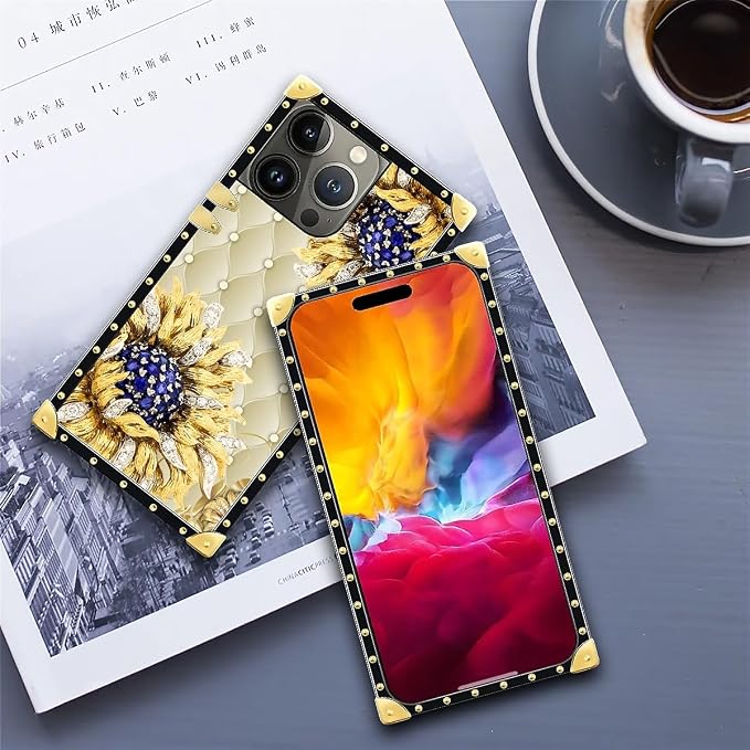 Compatible with iPhone 15 Pro Max Case, Sunflower Diamonds Leather Luxury - Image 6