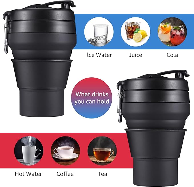 2PACK Collapsible Coffee Cup, 16 OZ 480ml Silicone Folding Camping Mug - Image 3