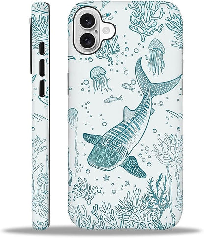 for iPhone 16 Case, HH2 Ocean Whale Shark Hybrid 2 Layer Hard Shell Silicone by Unknown