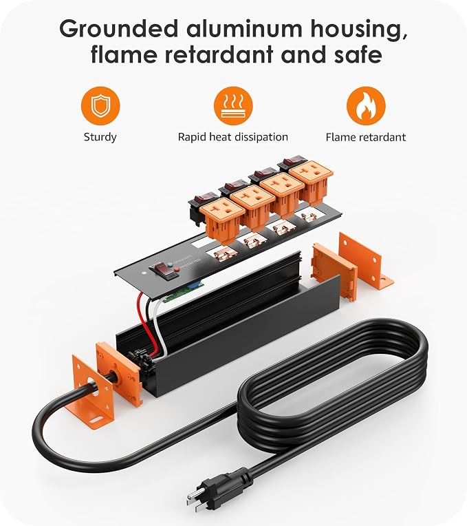 CCCEI Heavy Duty Surge Protector Power Strip 20 Amp Individual Switches. 4FT 12 - Image 6