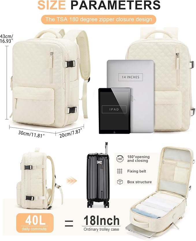 WONHOX Large Travel Backpack Carry on Flight Approved Laptop Work Business - Image 3