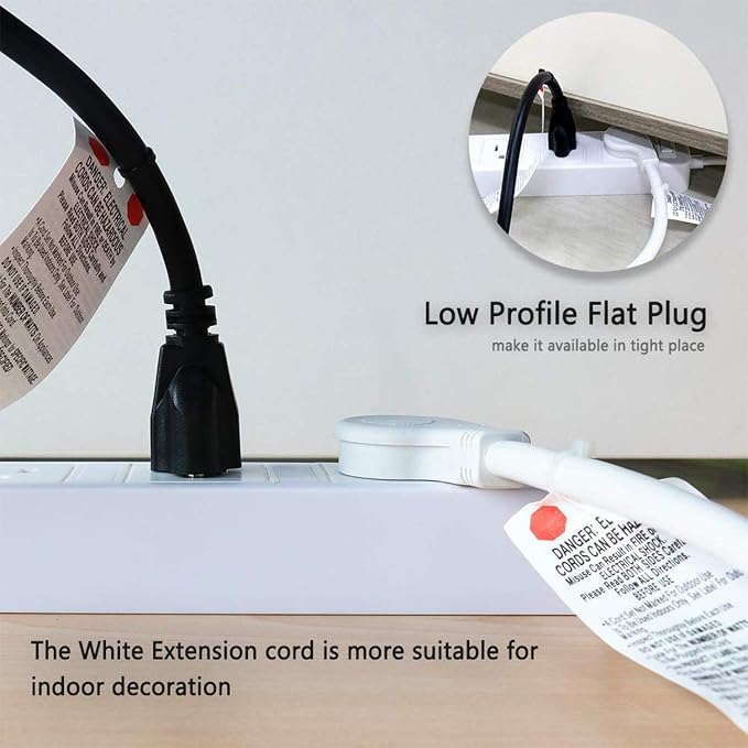 FIRMERST 1875W Flat Plug Extension Cord 10 Feet 14 AWG 15A White - Image 3