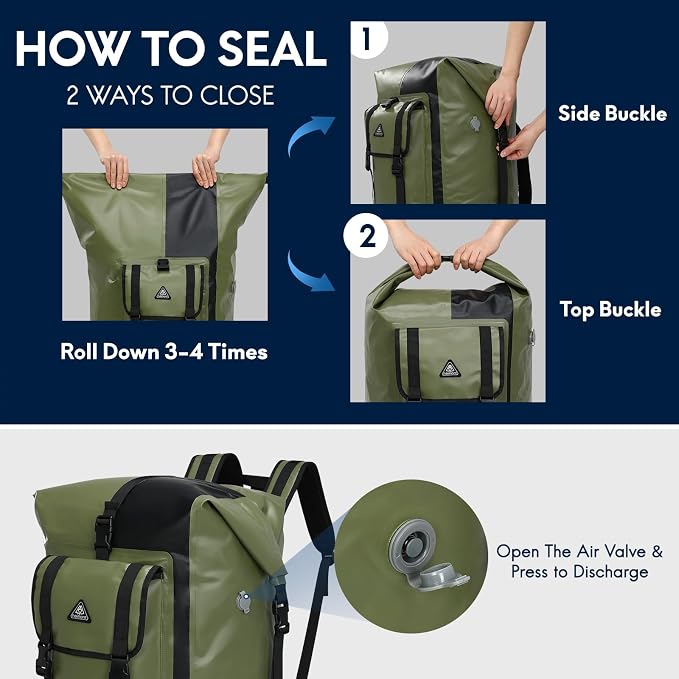 Haimont Waterproof Dry Backpack IPX7 Roll-top Dry Large Marine Dry Bag - Image 3