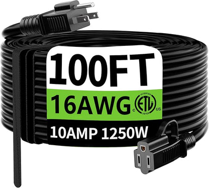 HUANCHAIN Indoor Outdoor Black Extension Cord 100 ft Waterproof, 16/3 Gauge by huanchain