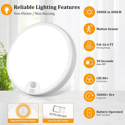 2-Pack Battery Operated Motion Sensor LED Ceiling Lights Indoor, Wireless Flush - Image 4