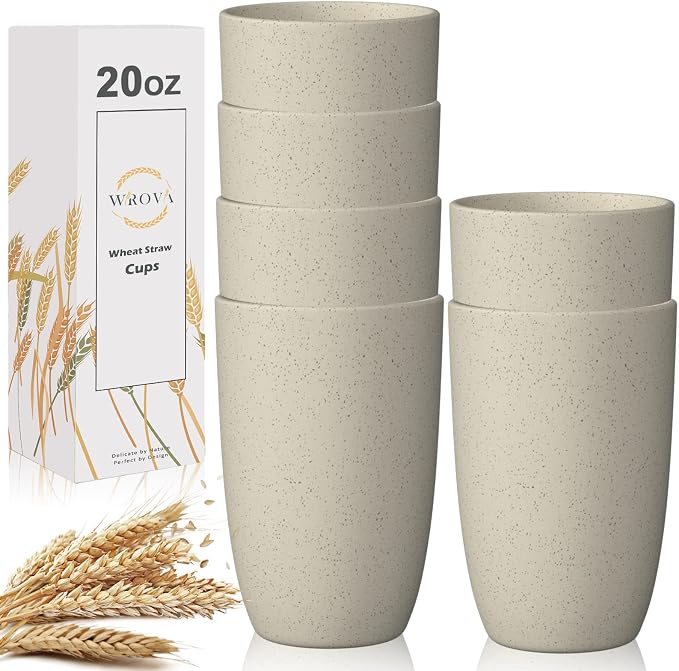 Wrova Wheat Straw Cups 6 PCS Good Alternative to Plastic Reusable Cups 20 oz by WROVA