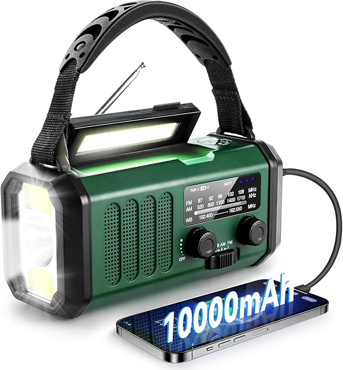 NOAA Emergency Weather Radio, Best Portable 10000mAh Battery/Hand Crank/Solar by emergencyradio