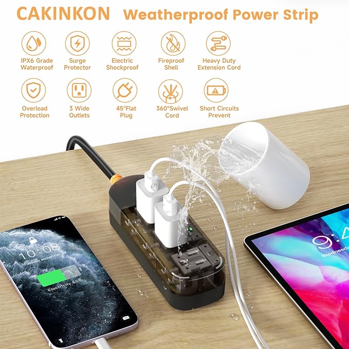 Outdoor Power Strip Weatherproof 6 FT Outdoor Extension Cord Waterproof Surge - Image 3