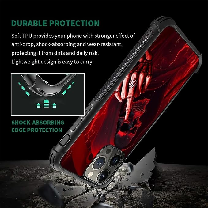 for iPhone 16 Pro Max Case, Gestures Funny Skull Pattern Graphic Design Girl - Image 5