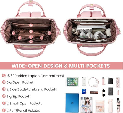 LOVEVOOK Leather Backpack for Women, 15.6 Inch Laptop Bag, Professional Work - Image 2