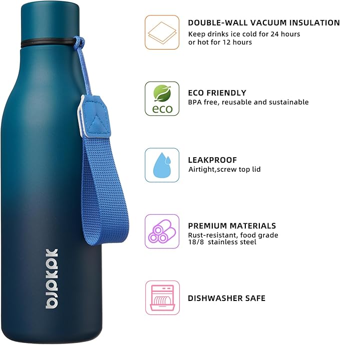 BJPKPK Insulated Water Bottles, 18 oz Stainless Steel Metal Water Bottle - Image 2