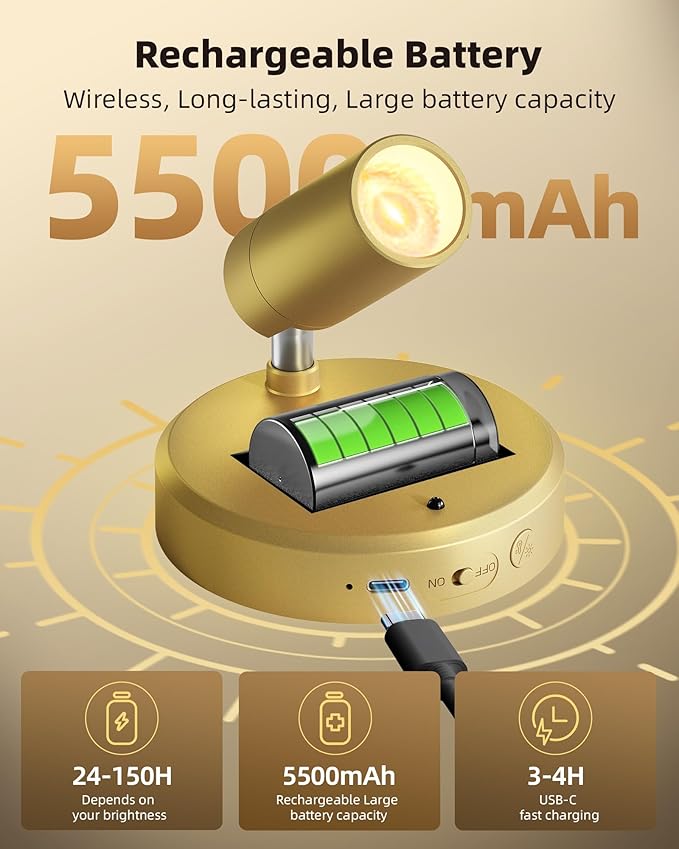 EZVALO LED Spotlight Indoor, 5500mAh Rechargeable Battery-Powered Uplights - Image 2