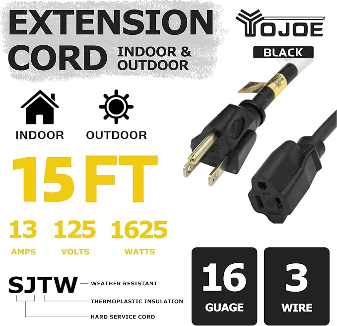 YOJOE Indoor Outdoor Extension Cord, 3 Prong 13A Weatherproof Power Cord - Image 2