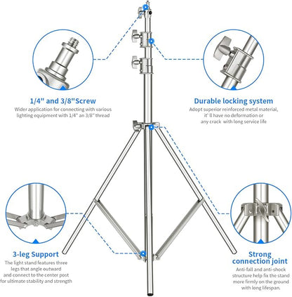 Neewer 118"/3m Stainless Steel Light Stand, Spring Cushioned Heavy Duty - Image 3