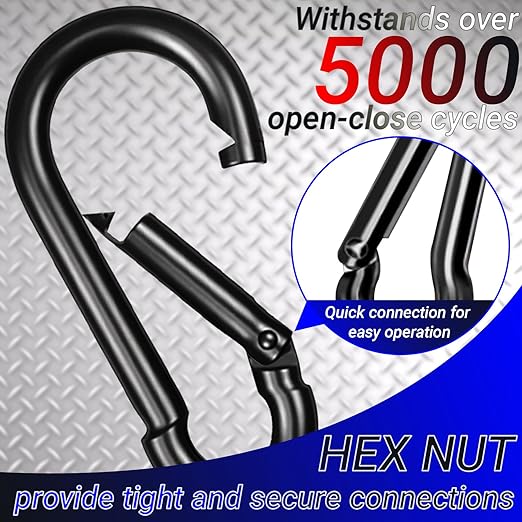 5 Pack3 Heavy Duty Spring Snap Hook Carabiners, M8 5/16" Galvanized Steel Black - Image 3