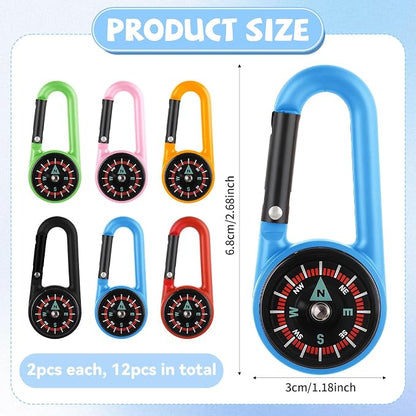 12 PCS Compass Keychain, Small Pocket Magnetic Keychain Compass Colorful - Image 2