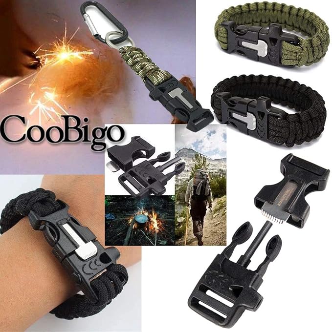 CooBigo 10Pack 3/4" Fire Starter Survival Whistle Buckle Flint Scraper - Image 2