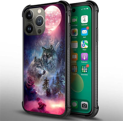 for iPhone 14 Pro Max Case, Star Two Wolfs Howling Pattern Graphic Design Girl - Image 3