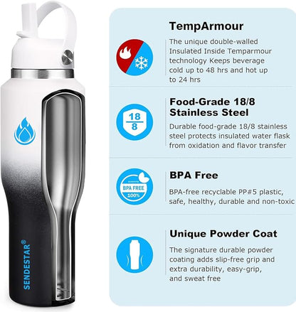 SENDESTAR Water Bottle, Wide Mouth Stainless Steel Vacuum Insulated Double Wall - Image 5