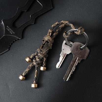 Paracord Keychain with Retro Brass Helmet Bead - Image 2