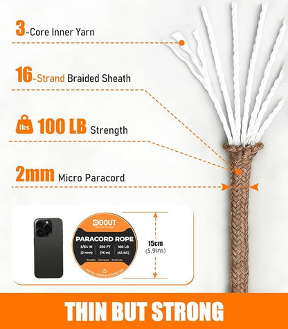DDOUT 2mm Paracord 100lb, Thin Micro Paracord Rope, Tan 250FT Nylon Cord - Image 2
