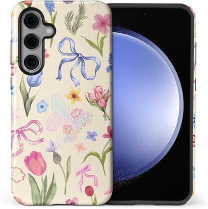 for Samsung Galaxy S24 Case, HL2 Aesthetic Flower Preppy Collage Hybrid 2 Layer by Unknown