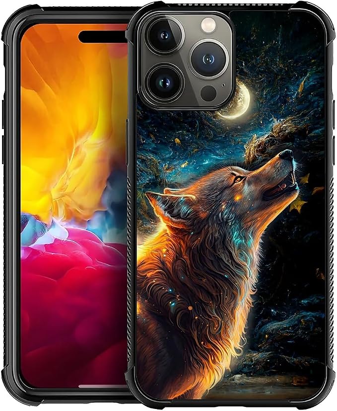 for iPhone 15 Pro Case, Star Cave Hungry Wolf Pattern Graphic Design Girl Boy by FKBRCL4U