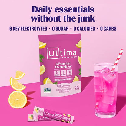 Ultima Replenisher Daily Electrolyte Powder – Pink Lemonade, 20 Stickpacks – - Image 2