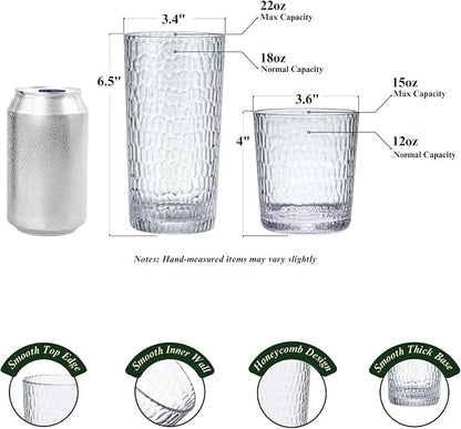 15oz and 22oz Clear Acrylic Glasses Drinkware, Honeycomb Stackable - Image 3