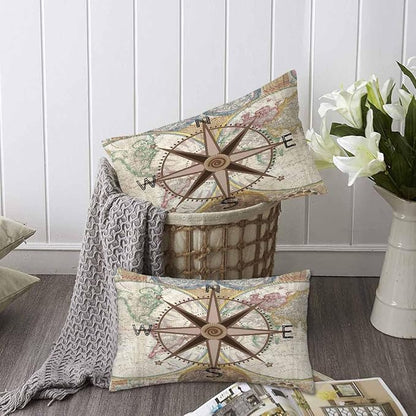 Nautical Compass Throw Pillow Covers 12 X 20 Historical World Map Earth - Image 6