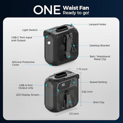 SEAINGO Portable Waist Fan Rechargeable – 10000mAh, 42 ft/s Max, 5 Speeds - Image 8