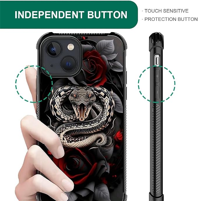for iPhone 15 Plus Case, Entwined Rose Snake Pattern Graphic Design Girl Boy - Image 6