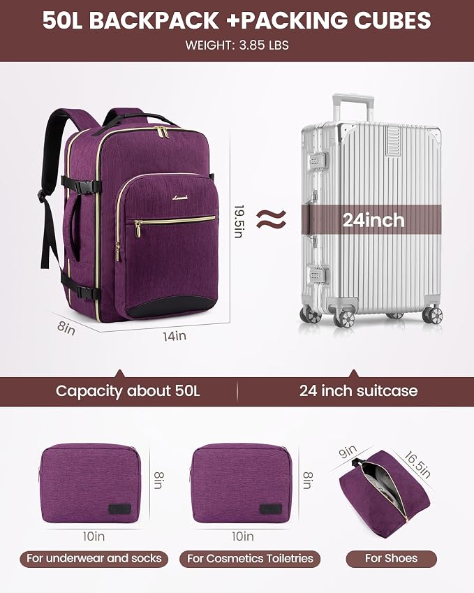 LOVEVOOK Travel Backpack for Women & Men 50L, Airline Approved Carry On - Image 5