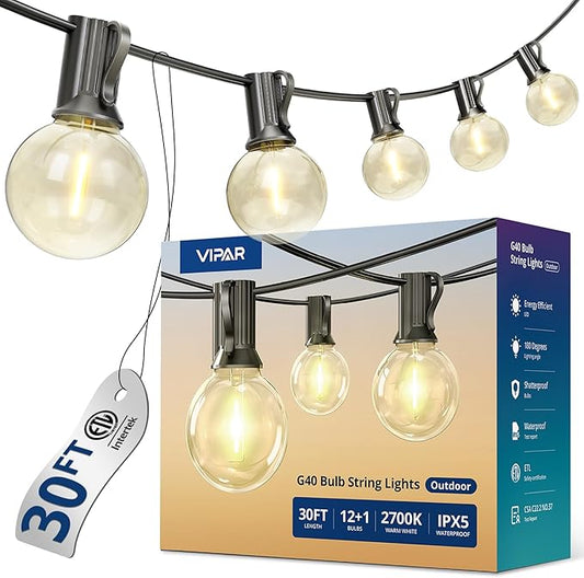 VIPAR Outdoor String Lights, 30FT 13 G40 Bulbs Patio Lights Outdoor Waterproof by VIPAR