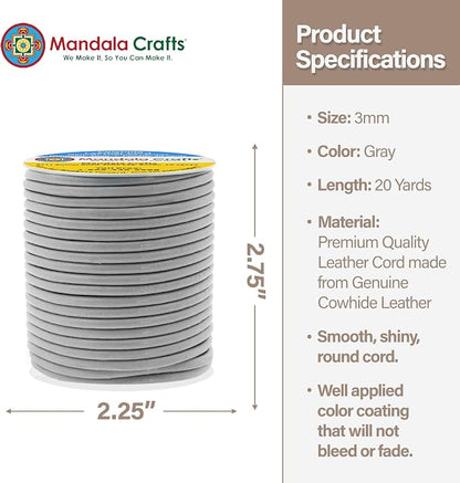 Mandala Crafts Round Cowhide Genuine Gray Leather Cord - Image 4