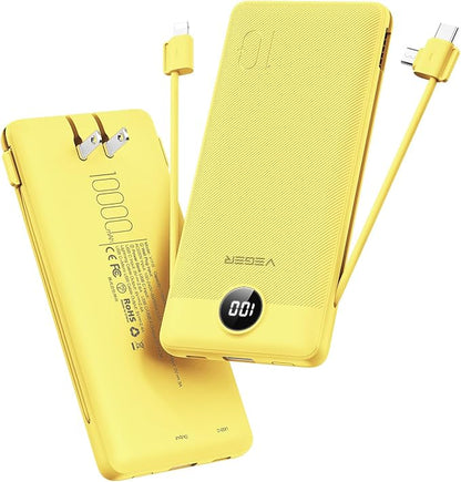 VEGER Portable Charger with Built-in AC Plug and Cables, All in One 10000mAh by VEGER