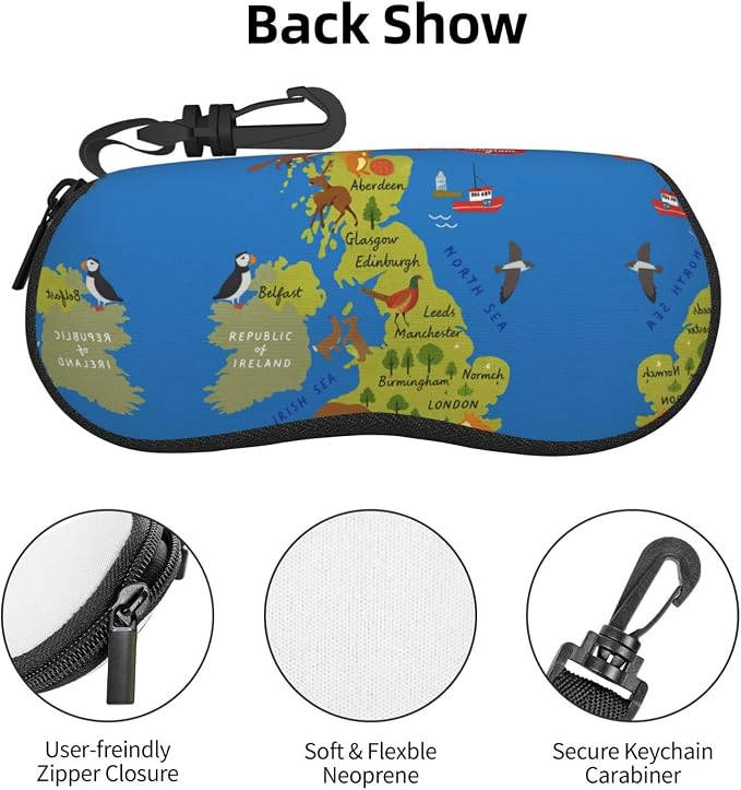 YANGqing United Kingdom Map Print Light Soft Shell Glasses Case Portable & - Image 4