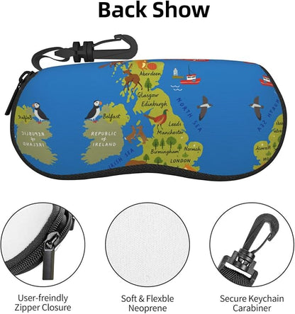 YANGqing United Kingdom Map Print Light Soft Shell Glasses Case Portable & - Image 4