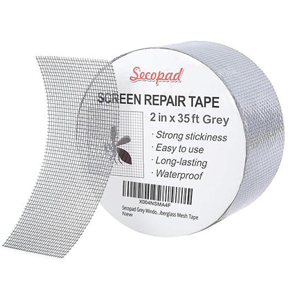 Secopad Grey Window Screen Repair Tape, 2IN X 35FT Screen Repair Kit by Secopad