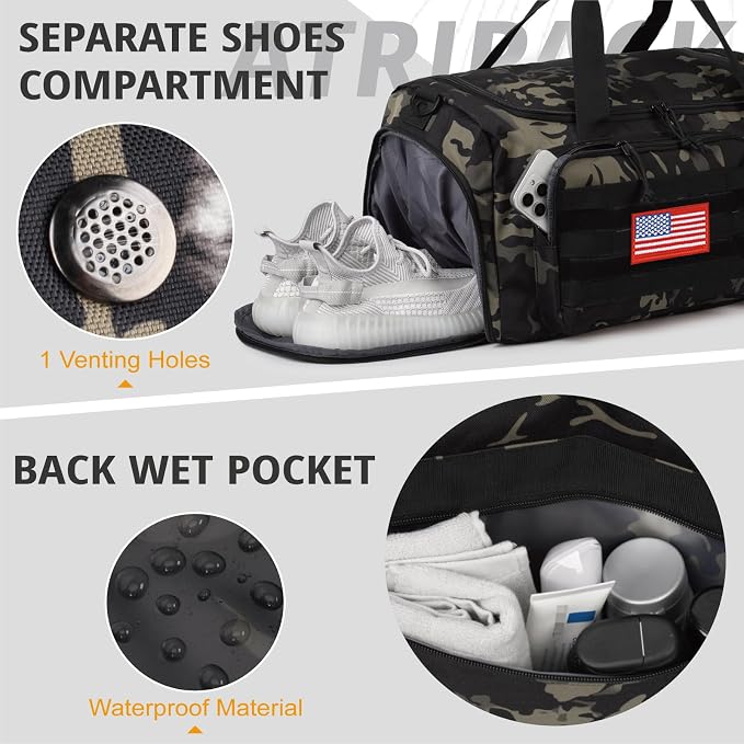 Tactical Gym Bag for Men, 60L Large Capacity Duffle Bags - Image 7