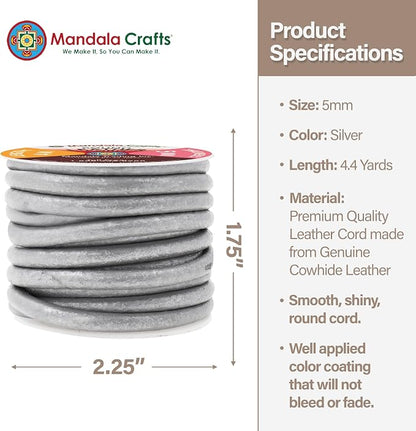 Mandala Crafts Round Genuine Silver Leather Cord - Image 4