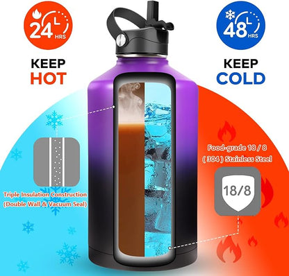 Water Bottle Insulated 32oz 40oz 64oz 128oz Straw Lid Spout Lid & 3 Lids - Image 9