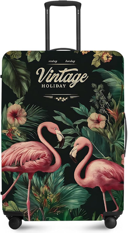 ANNA QUEEN Tropical Pink Flamingos Travel Luggage Cover -Stretchable Airplane by ANNAQUEEN